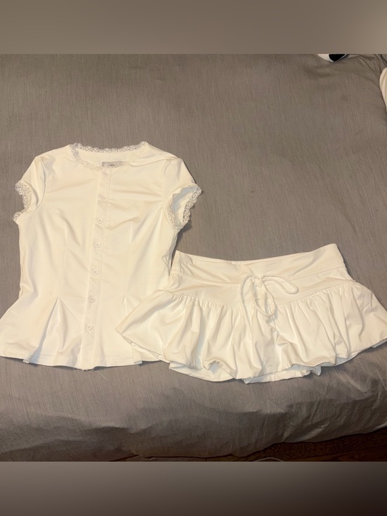 Peppermayo Dresses & Skirts - Peppermayo Landon Button Up Top (XXS) and Mini Skort (Small) Set, White